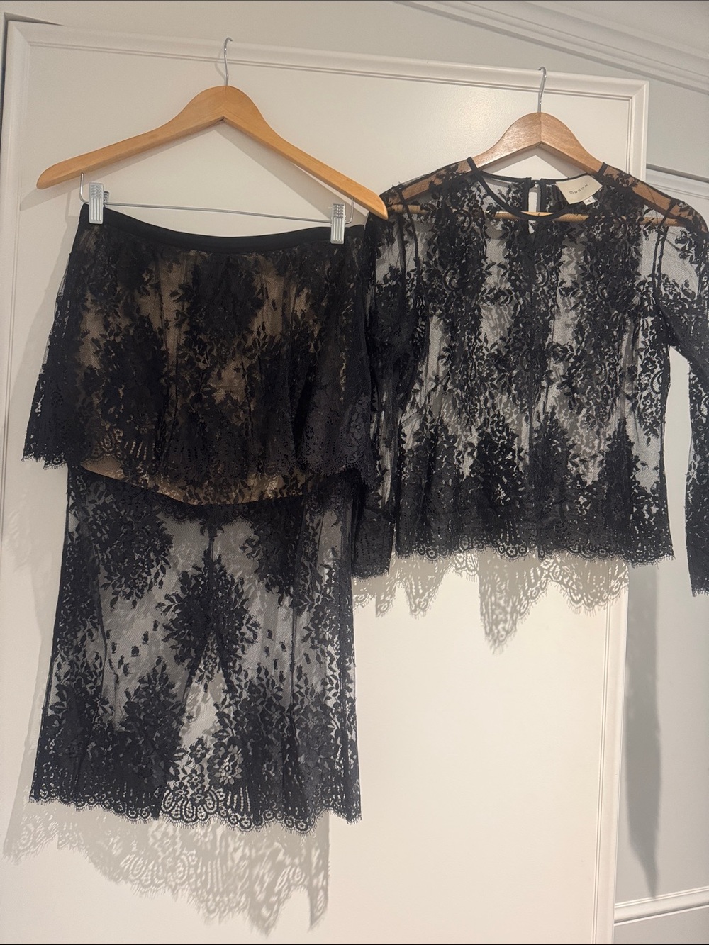 Black Lace Two-Piece Intimate Set - Elegant Sheer Top & Skirt